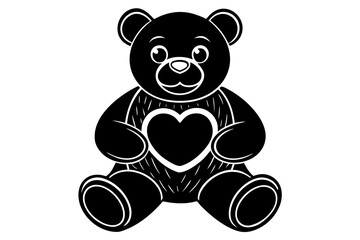Obraz premium Adorable black teddy bear with heart-shaped center on white background: cute plush toy illustration for kids and teddy bear lovers