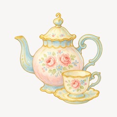 Naklejka premium Vintage floral teapot illustration
