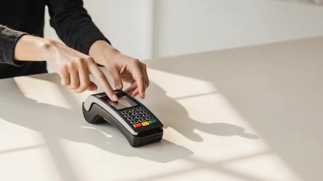 Customer making a secure payment using a modern POS terminal