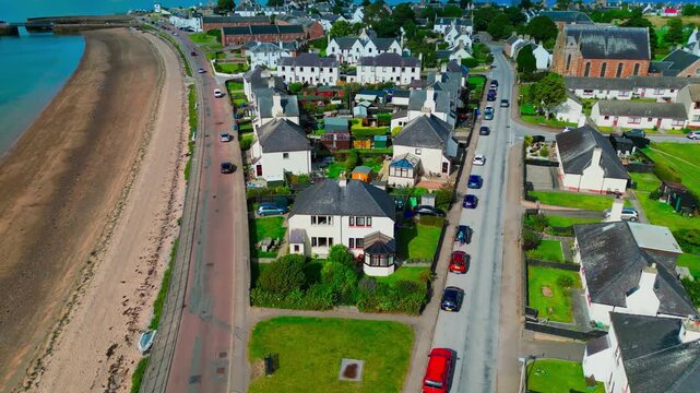 Drone footage showing offshore energy infrastructure near Nigg on the Cromarty Firth representing renewable energy development and industrial maritime activity.