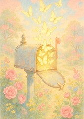 Naklejka premium Magical mailbox releasing butterflies