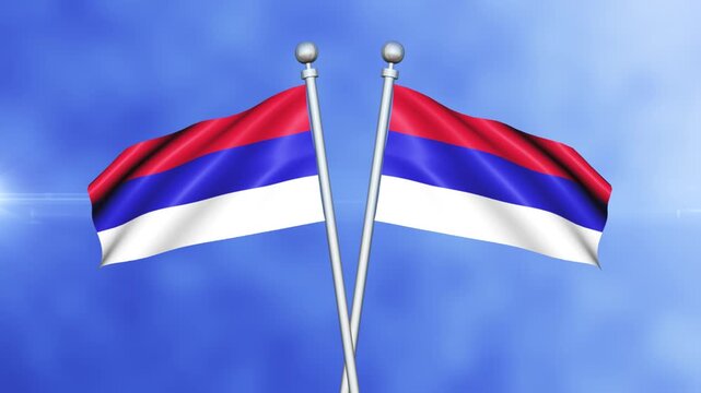 Republika Srpska Crossed Flags Waving in Blue Sky Loop