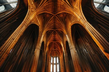 Obraz premium Interior view of a majestic bamboo cathedral, highlighting sustainable building practices and creating a unique spiritual atmosphere