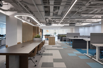 Modern interior architecture with clean lines, natural light, and contemporary design in a modern building, no people.