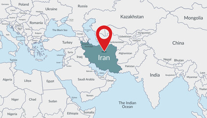 Iran location on the world map with pin location marker2. Vector flat template. © Julia Anisimova