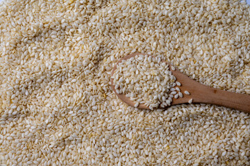 Sesame Seeds In Wooden Spoon