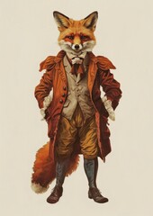 Fototapeta premium Fox costumes wearing victorian fashion outfit animal clothing human.