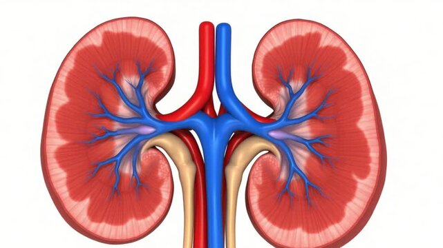 Detailed 3D Illustration of Human Kidney Anatomy and Blood Vessels