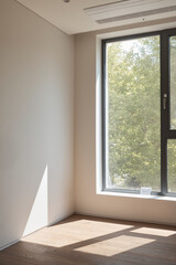 Fototapeta premium Modern interior architecture with clean lines, natural light, and contemporary design in a modern building, no people.