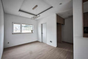 Fototapeta premium Modern interior architecture with clean lines, natural light, and contemporary design in a modern building, no people.
