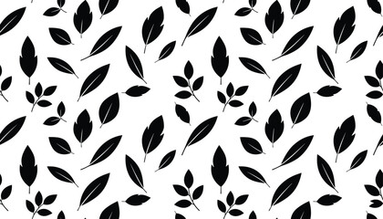 Black leaves on white background pattern