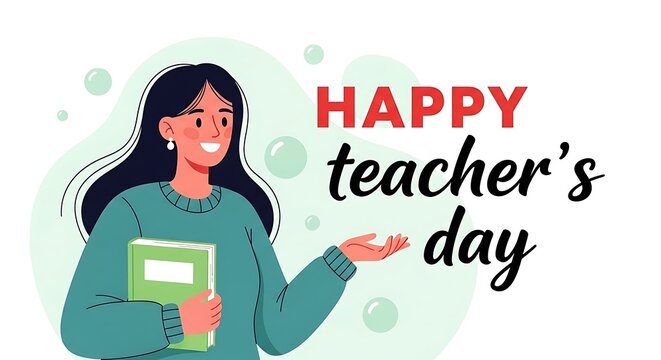 Happy teacher's day illustration with smiling female educator