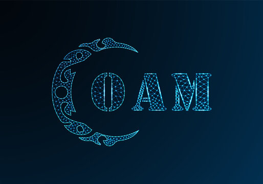 Low poly letter logo OAM design. OAM letter logo low poly vector design on blue color gradient background. OAM logo low poly design