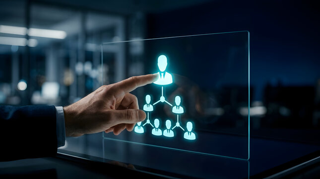 Leadership Development Digital HR Strategy Interface Icon with Business Hand