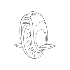 Electric unicycle doodle wheel isolated on white background. Flat contour illustration for eco urban transport posters, personal vehicle banners, city movement graphics or modern technology icons © Svetlana