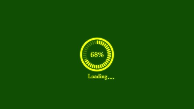 Circular loading bar animation on green screen background. Numerical counting from 0 to 100 percent circle loading bar. Load game data, buffering process, application interface.