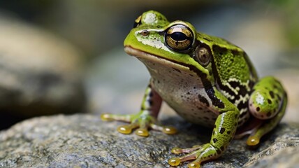 green frog on a rock