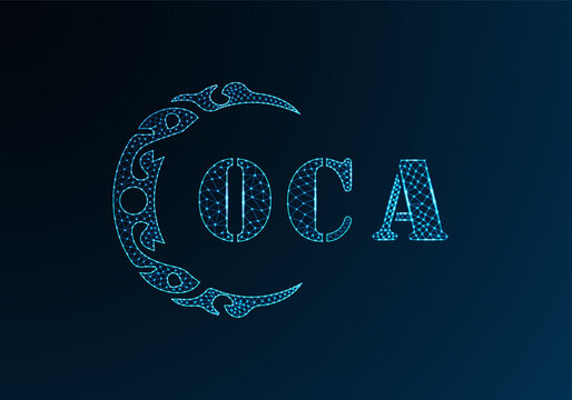 Low poly letter logo OCA design. OCA letter logo low poly vector design on blue color gradient background. OCA logo low poly design