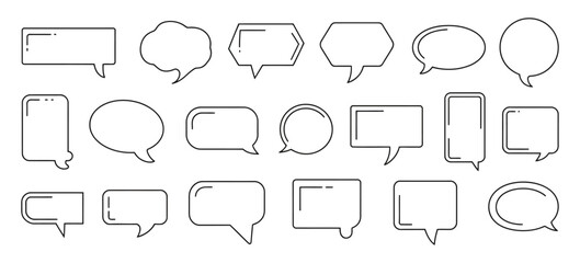 Blank speech bubbles vector, creative chat box icons in multiple sizes and whimsical outline style for conversation illustrations