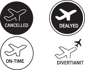 Fototapeta premium Four airplane status showing cancelled delayed on-time and diverted flight status
