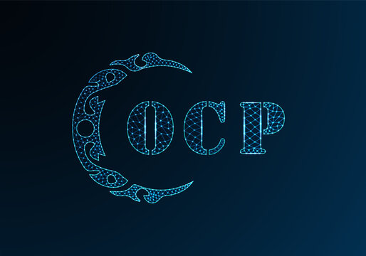 Low poly letter logo OCP design. OCP letter logo low poly vector design on blue color gradient background. OCP logo low poly design