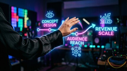 Fototapeta premium Businessperson interacting with futuristic marketing analytics interface