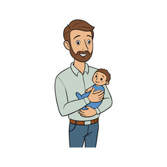 Fototapeta premium Proud father holding his newborn baby in arms on Father's Day card