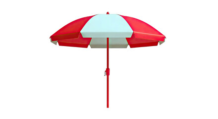 Fototapeta premium Red and Beige Striped Beach Umbrella on White Background