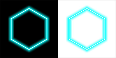 Glowing Neon Hexagon Frame on Black Background – Futuristic Geometric Light Shape © Muhammad