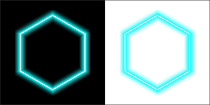 Glowing Neon Hexagon Frame on Black Background &ndash; Futuristic Geometric Light Shape