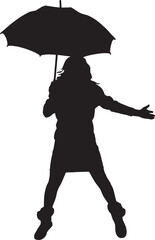 vector,  Silhouette of a happy woman jumping with an umbrella