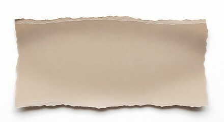 Fototapeta premium A torn piece of light brown paper with rough, uneven edges, isolated on a white background.