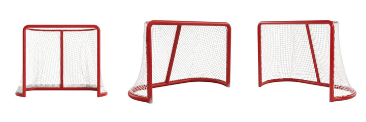 Professional Ice Hockey Goal Post Set - Realistic Red Metal Frame with White Net for Hockey Rink, Practice, and Competition Isolated on White Background © Ibrar