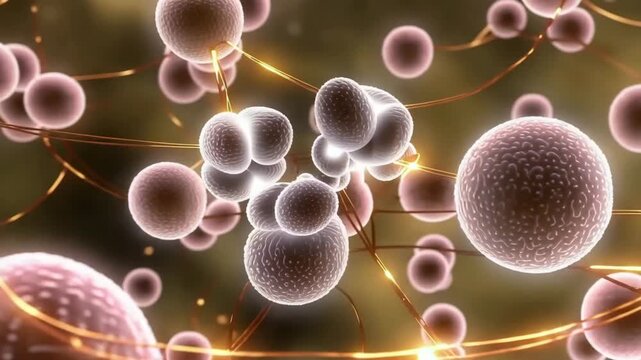 This showcases the movement and growth of microorganisms under a microscope in a laboratory. Scientists observe how these small life forms interact and change.