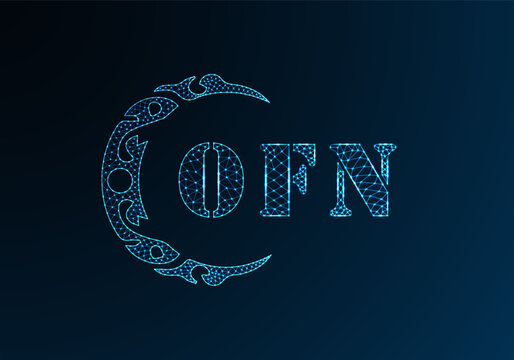 Low poly letter logo OFN design. OFN letter logo low poly vector design on blue color gradient background. OFN logo low poly design