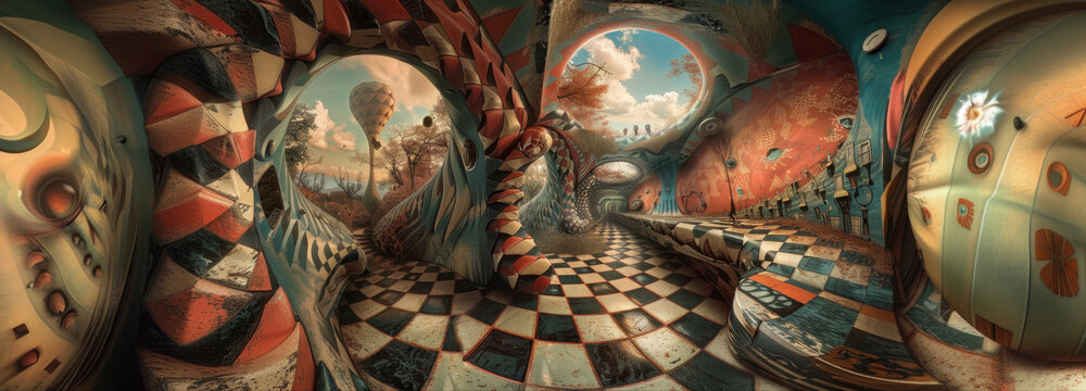 Fantastic Landscape: Surreal art of an extraordinary visual, depicting an eye-catching world with vibrant colors and innovative shapes that sparks imagination and wonder. 