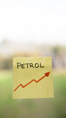 Petrol sticky note showing rising fuel prices