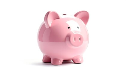 Fototapeta premium Close-up of a pink ceramic piggy bank isolated on white background