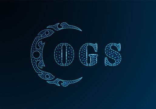 Low poly letter logo OGS design. OGS letter logo low poly vector design on blue color gradient background. OGS logo low poly design