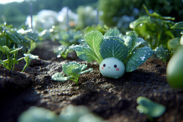 ブロッコリーとキャベツと大根の可愛い野菜の妖精たち
