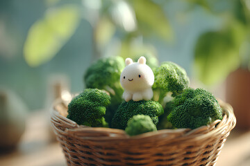 ブロッコリーとキャベツと大根の可愛い野菜の妖精たち
