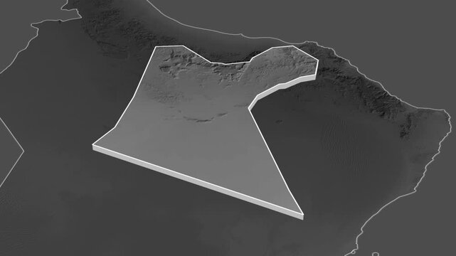 Dakhliya region, Oman - topographic administrative division map with extruded borders. Shaded relief elevation map.