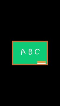 calk border frame and stationary elements on green chalkboard animation, back to school education and science social media motion background 4k animated on black background