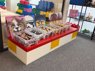 Naklejka premium Colorful block display with bins