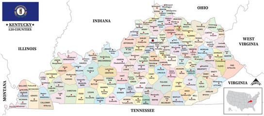 County map of the US American state of Kentucky