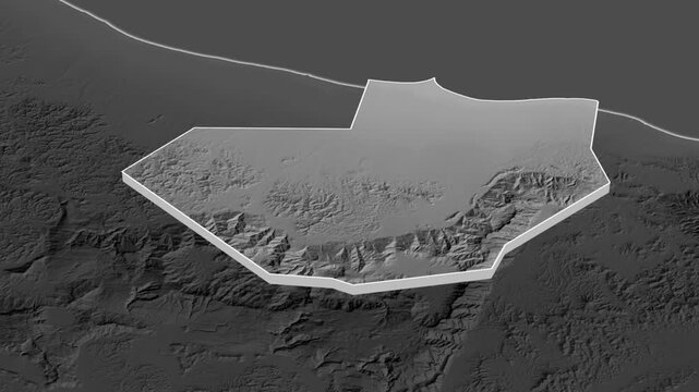 South Batinah region, Oman - topographic administrative division map with extruded borders. Shaded relief elevation map.