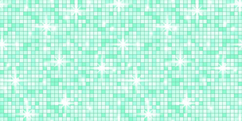 Disco glitter sequin with background green texture and backdrop purple glam. Dance tile pattern with ball party seamless and mosaic retro sparkle. Floor vector disco with iridescent light