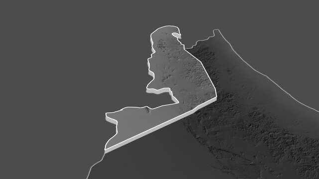 Buraimi region, Oman - topographic administrative division map with extruded borders. Shaded relief elevation map.