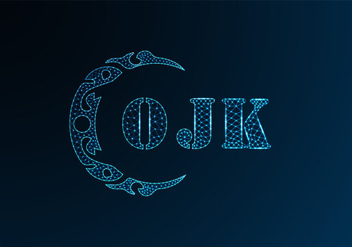 Low poly letter logo OJK design. OJK letter logo low poly vector design on blue color gradient background. OJK logo low poly design