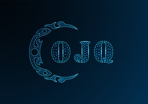 Low poly letter logo OJQ design. OJQ letter logo low poly vector design on blue color gradient background. OJQ logo low poly design